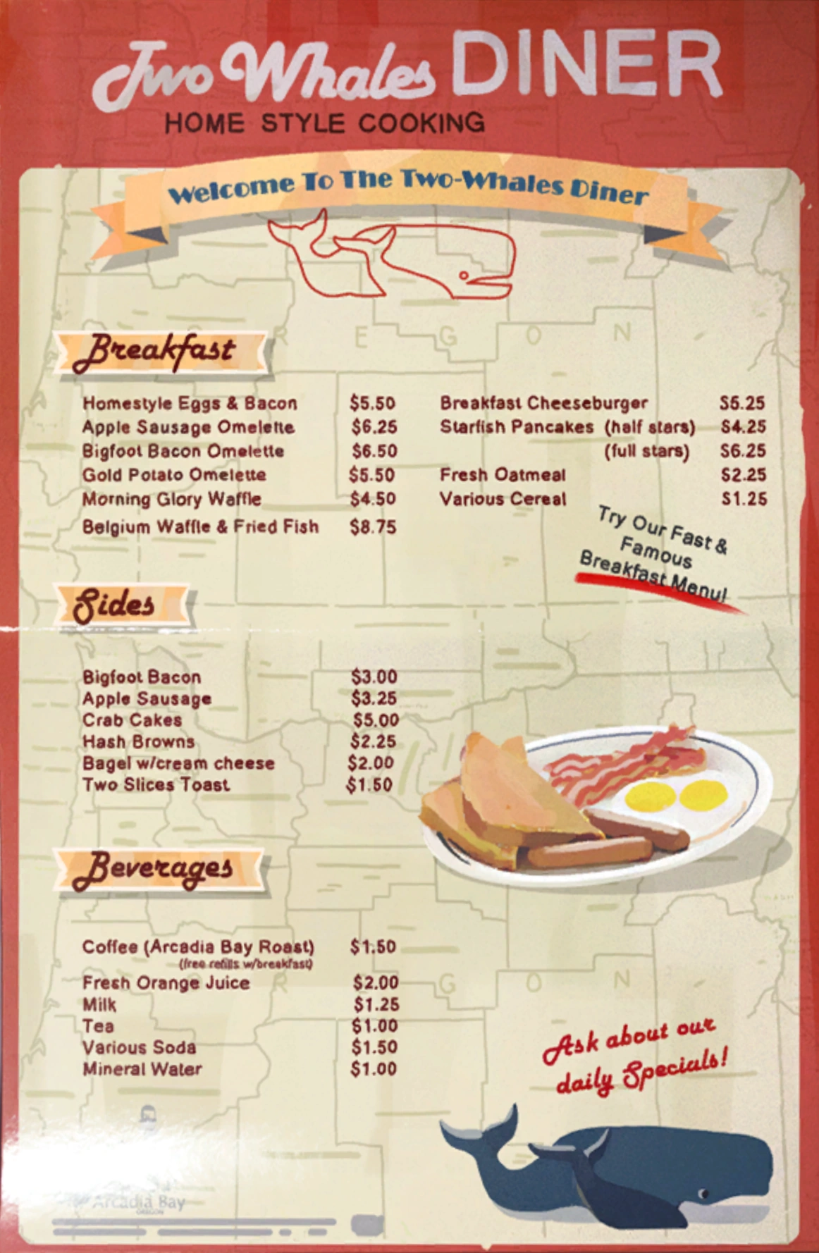 Original Two Whales Diner menu board